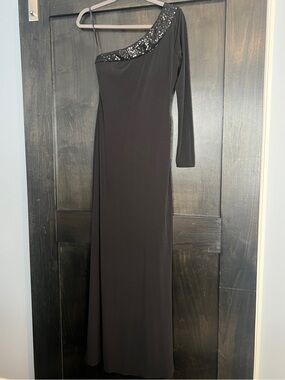 Calvin Klein Black One-Shoulder Sequin-Trim Gown